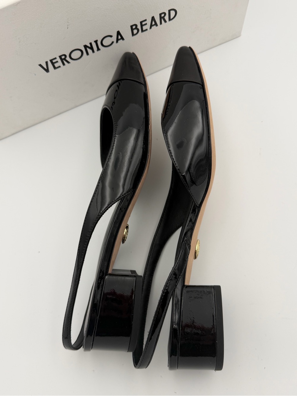 NEW Veronica Beard Cecile Leather Cap-Toe Slingback block heel 9.5M Black - Picture 4 of 9